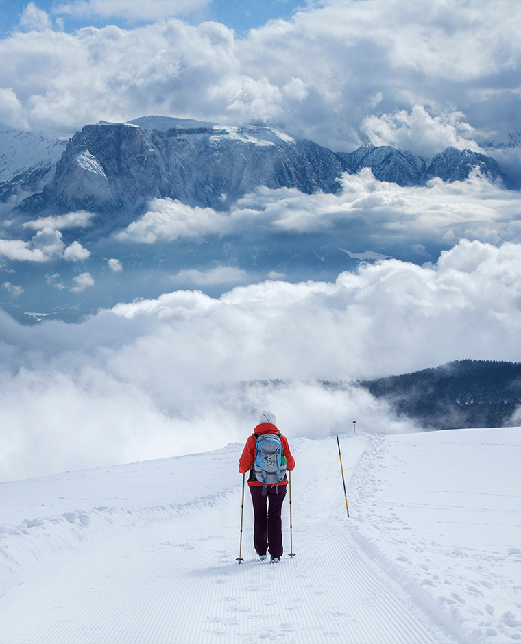 Wanderer auf dem Rittner Horn im Schnee